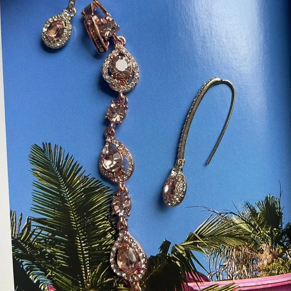 Givenchy Pink Crystal Flex Bracelet W/Earrings